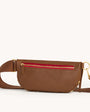Hammitt CHARLES CROSSBODY MED IN MAHOGANY PEBBLE/BRUSHED GOLD RED ZIP at Romi Boutique