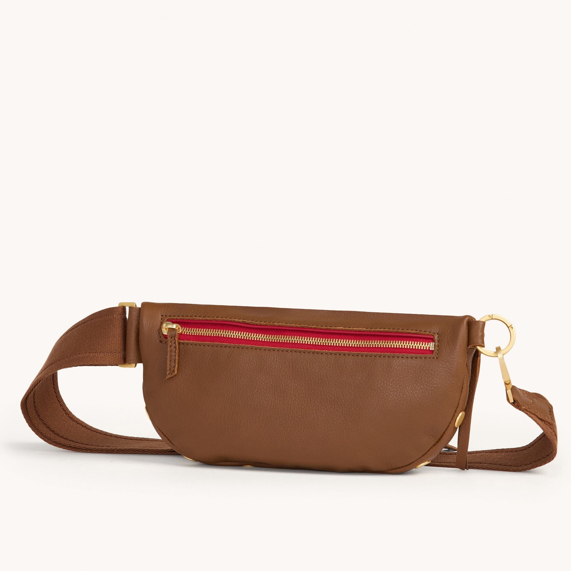 Hammitt CHARLES CROSSBODY MED IN MAHOGANY PEBBLE/BRUSHED GOLD RED ZIP at Romi Boutique