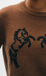 White & Warren CASHMERE BLEND HORSE EMBROIDERED CREW at Romi Boutique