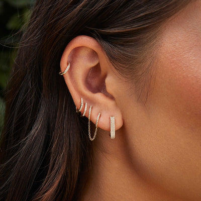 DIAMOND DOUBLE MINI HUGGIE CHAIN EARRING IN 14K YELLOW GOLD