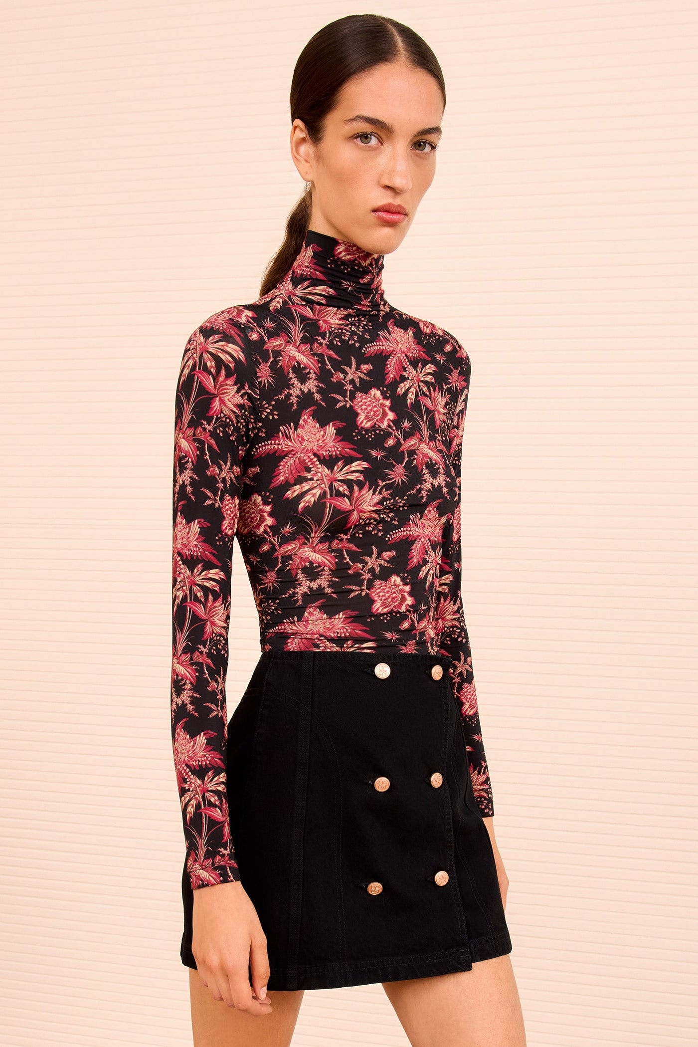 AURELIA JERSEY LONG SLEEVE TURTLE NECK IN MIDNIGHT LILY