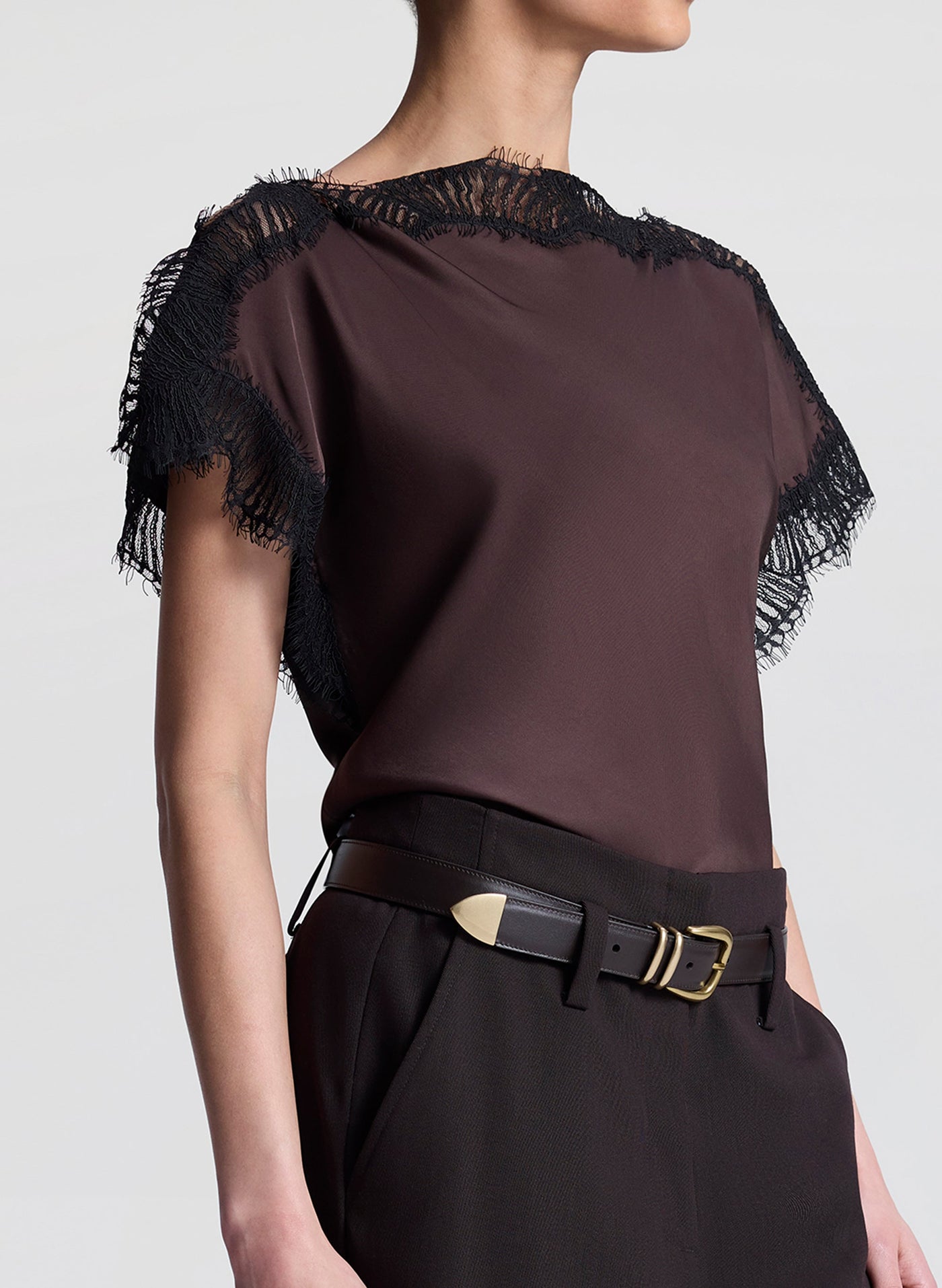 LUNA SATIN TOP IN COCOA/BLACK