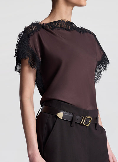 LUNA SATIN TOP IN COCOA/BLACK