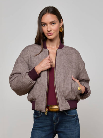 VIOLETA REVERSIBLE PUFFER IN WINE/HERRINGBONE