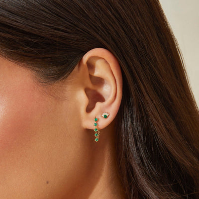 MULTI EMERALD CHAIN STUD EARRING IN 14K YELLOW GOLD