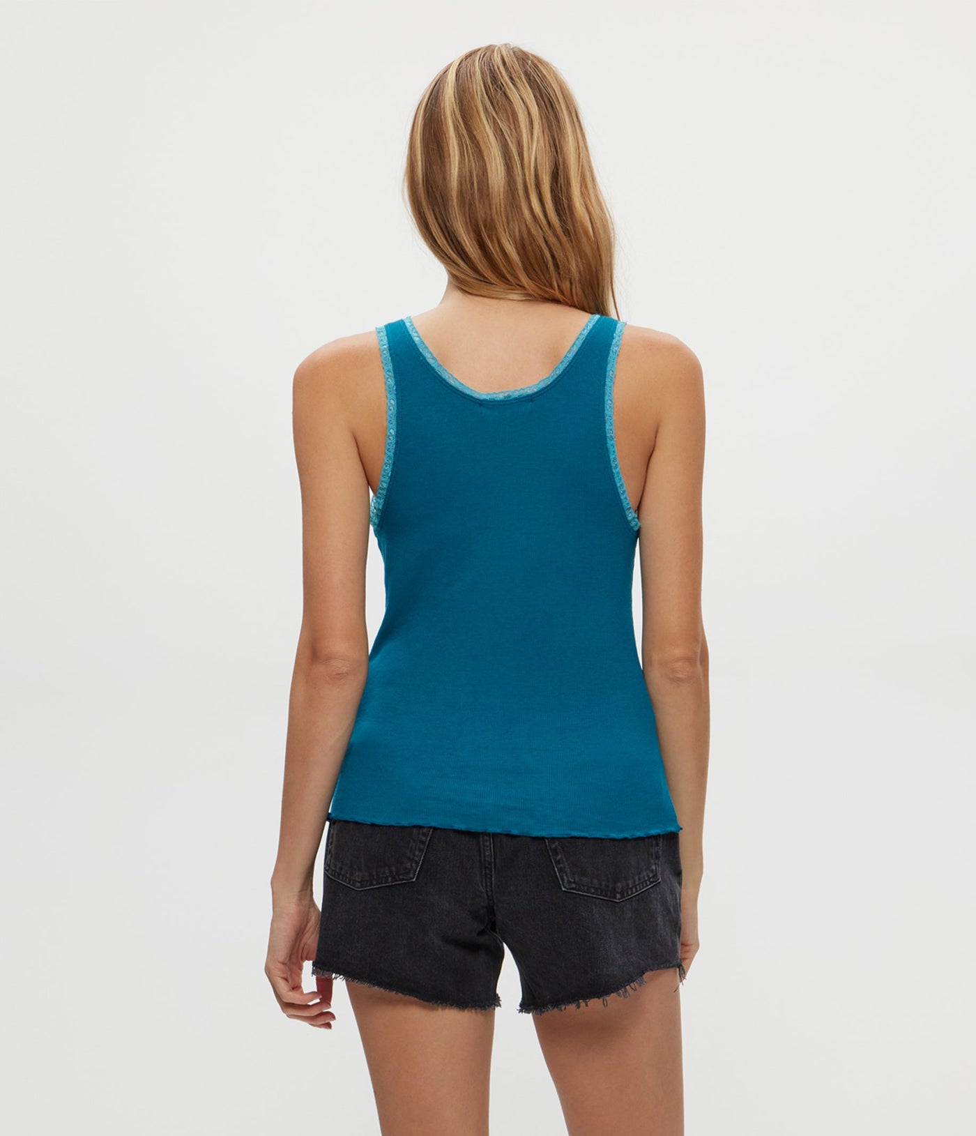 MILEY SUPIMA RIB LACE TANK IN LAGOON