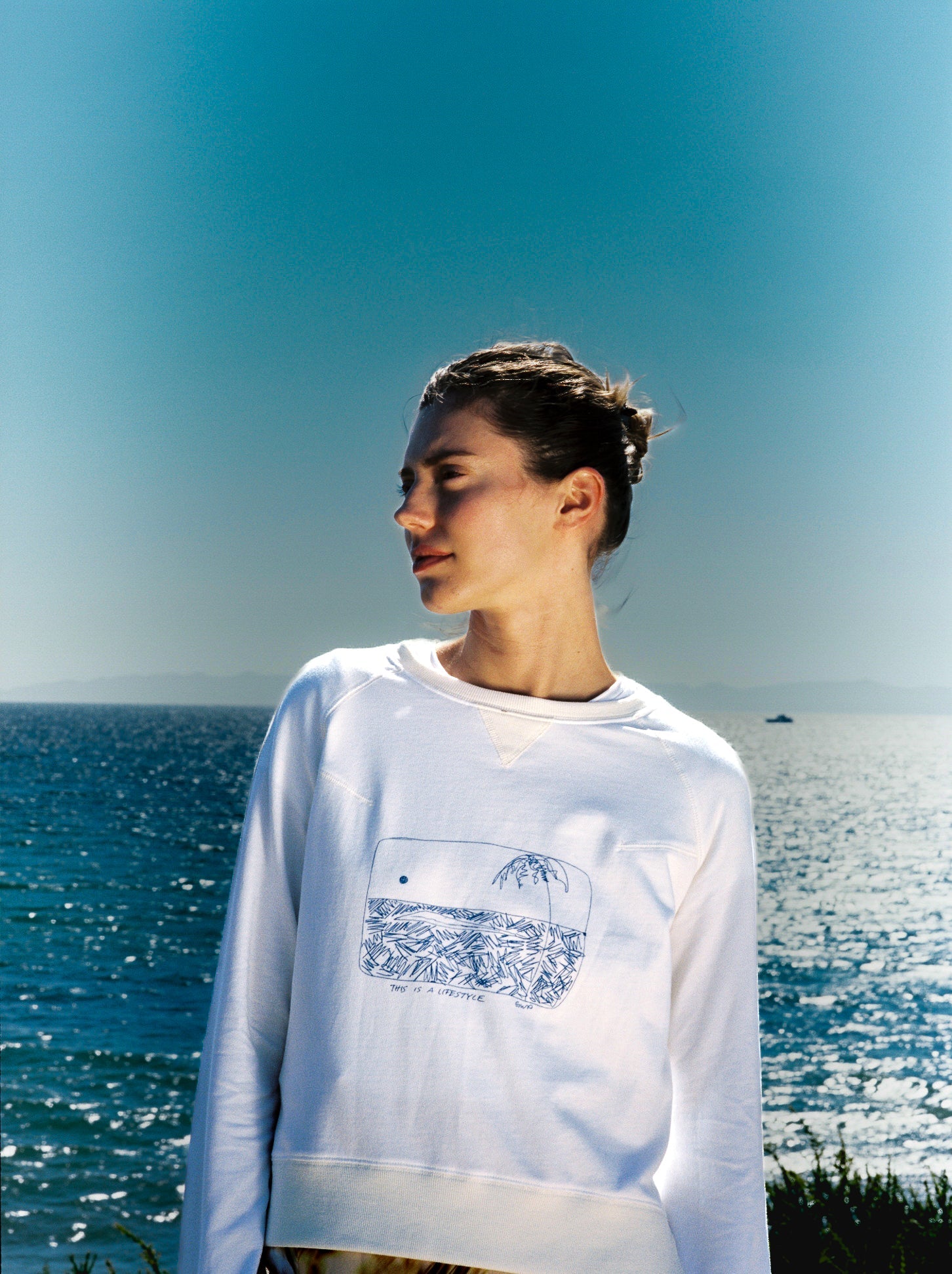 CATHERINE GEE Embroidered Sweatshirt "This is a Lifestyle" at Romi Boutique