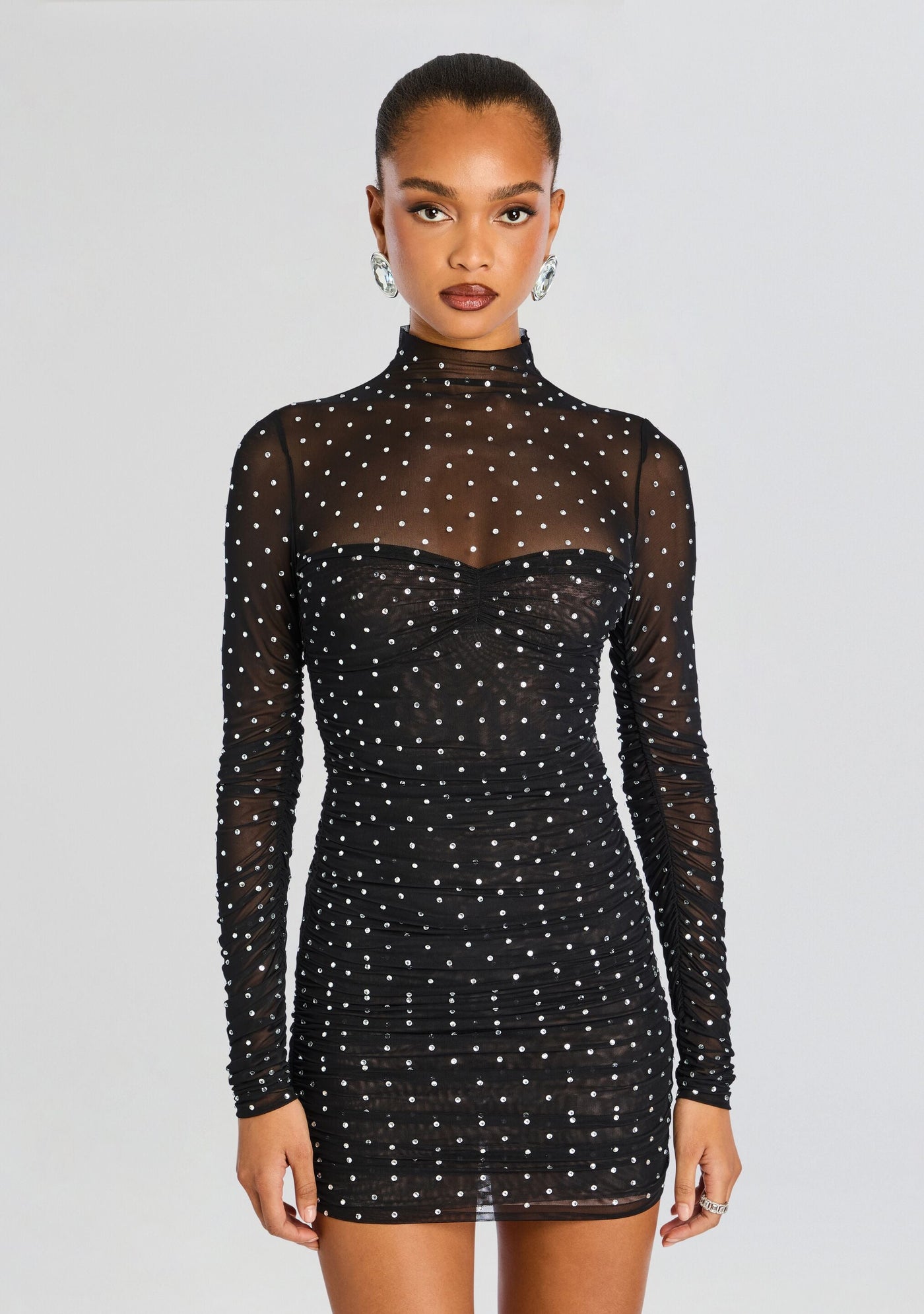 COSSETTE EMBELLISHED DRESS IN BLACK/SILVER