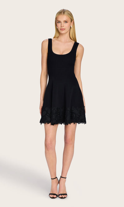ORPHEUS LACE COMBO RIB DRESS IN BLACK