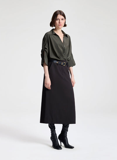 LEO SILK TOP IN OLIVE BROWN