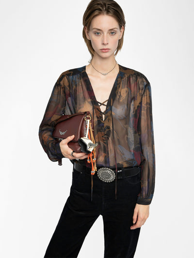 TAMELA HORSES SHEER SHIRT IN DARK CHOCOLATE