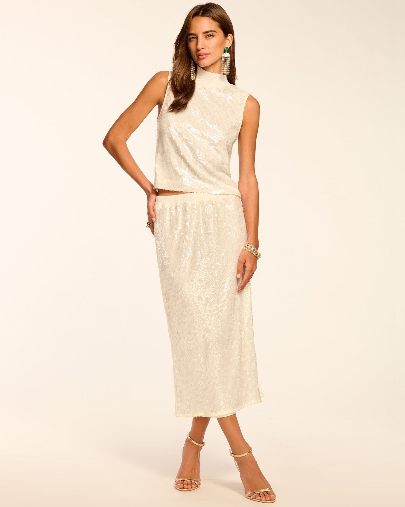 CELLINA MOCK NECK TANK TOP IN WINTER WHITE SEQUIN