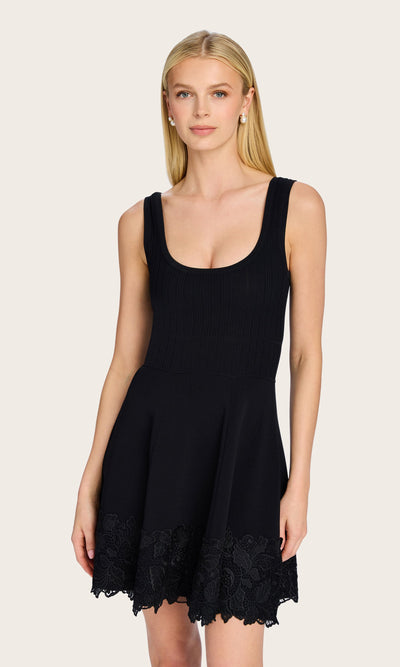 ORPHEUS LACE COMBO RIB DRESS IN BLACK