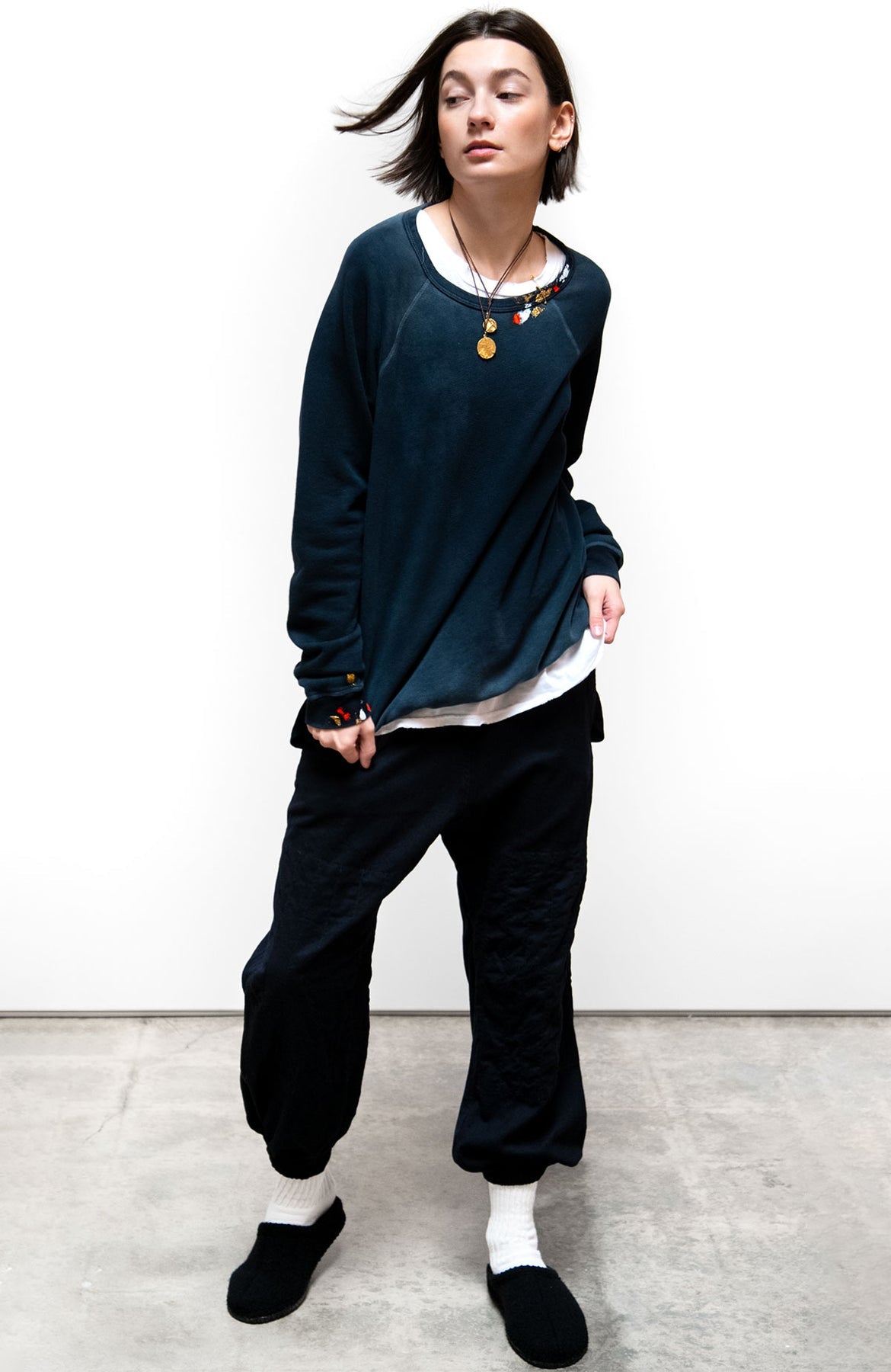 FLAP/SNAP CASHMERE WOOL PANT LOROPIANA IN SAILORS SURPLUS NAVY