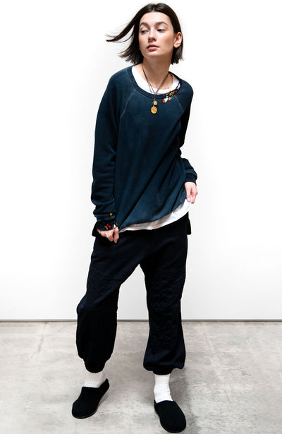 FLAP/SNAP CASHMERE WOOL PANT LOROPIANA IN SAILORS SURPLUS NAVY