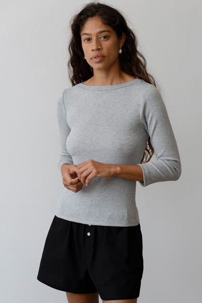 THE BABY RIB BOAT NECK IN HEATHER GREY