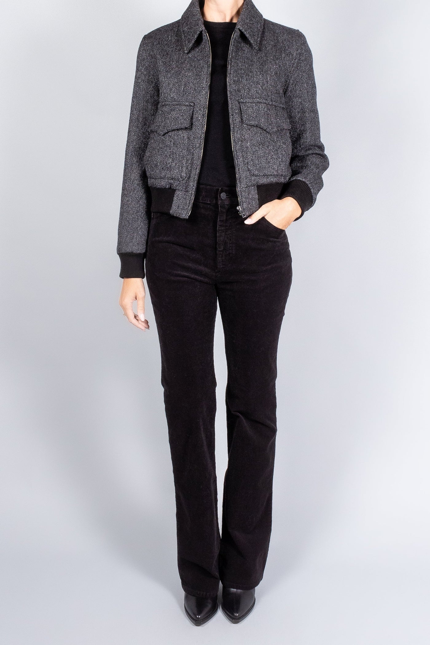 REDLEY BOMBER JACKET IN CHARCOAL HERRINGBONE