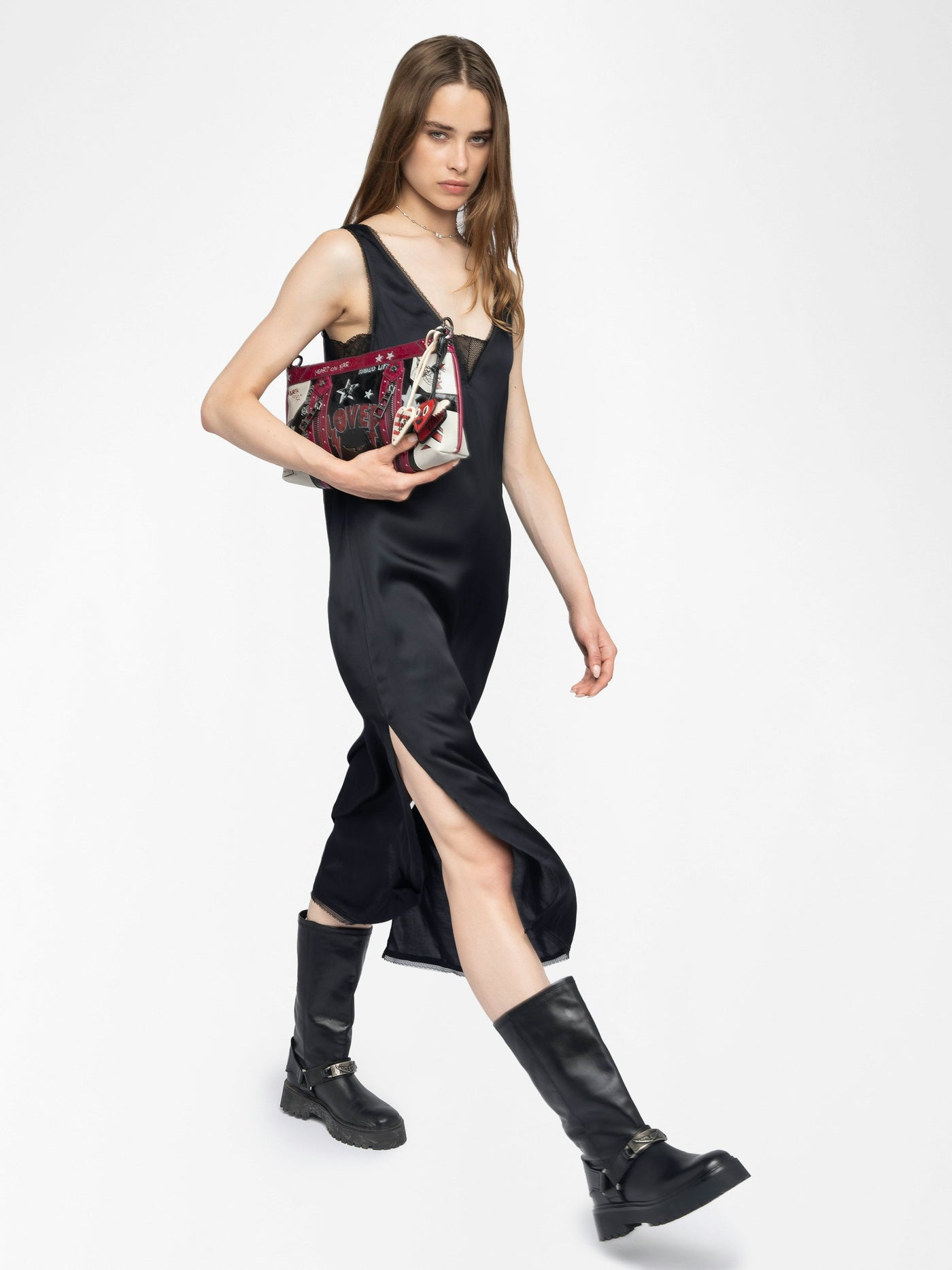 RENZO SATIN DRESS IN BLACK