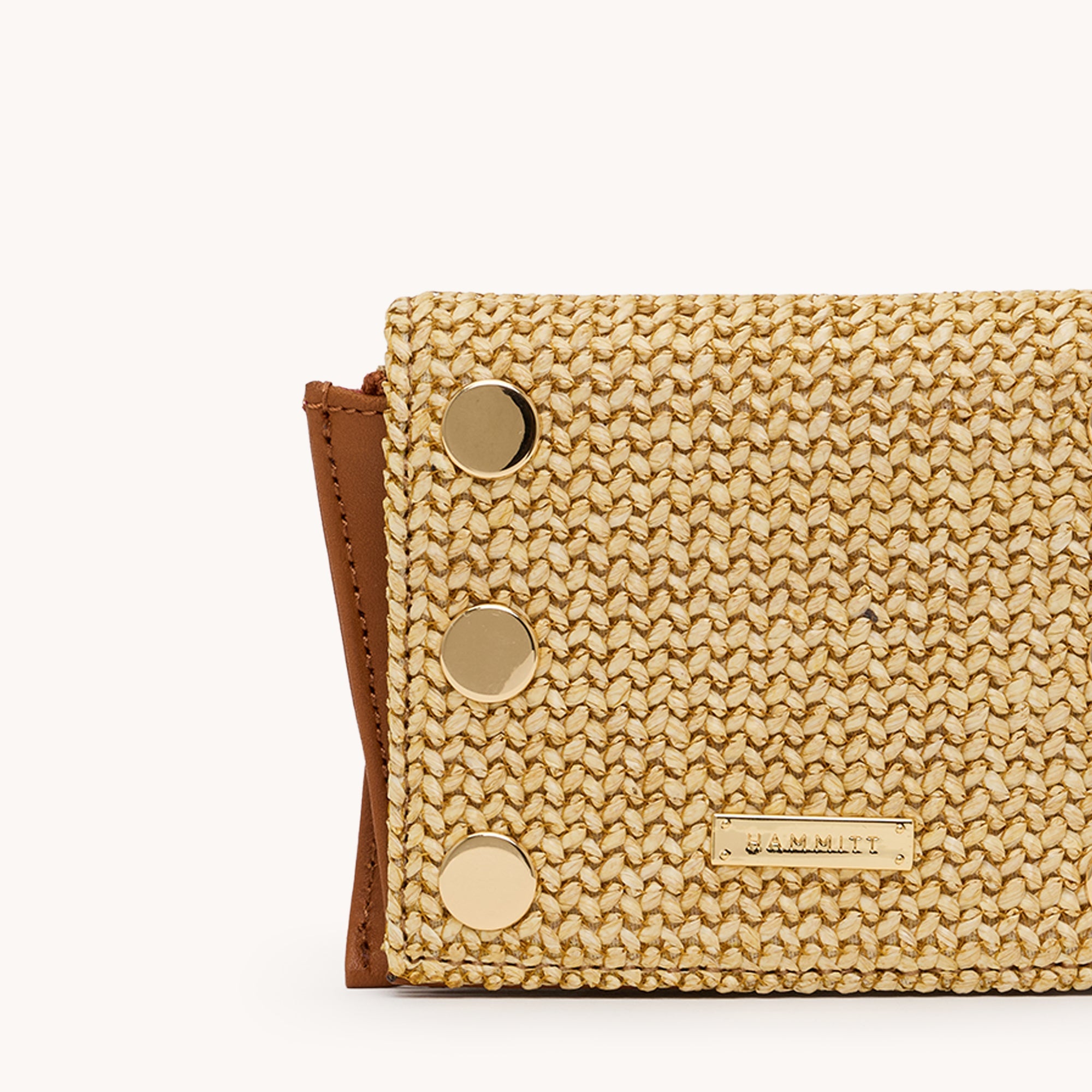 ALLEN WALLET IN COCOA RAFFIA/GOLD - Romi Boutique