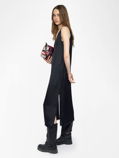 RENZO SATIN DRESS IN BLACK