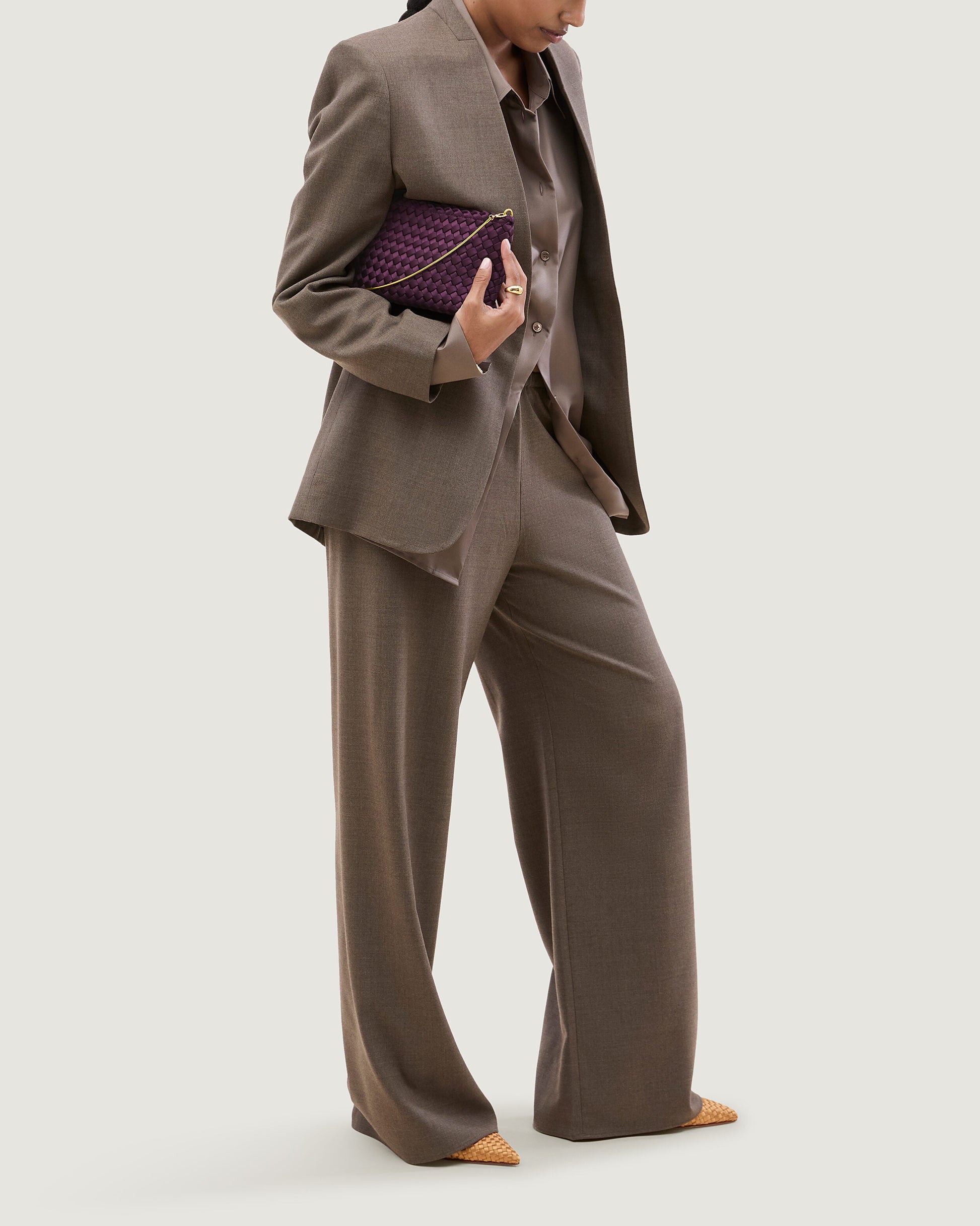 Naghedi GALA CLUTCH SATIN IN CURRANT at Romi Boutique