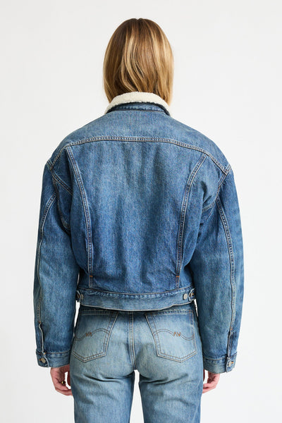 IRIS BOXY TRUCKER JACKET IN FENMORE BLUE W/ SHERPA LINING