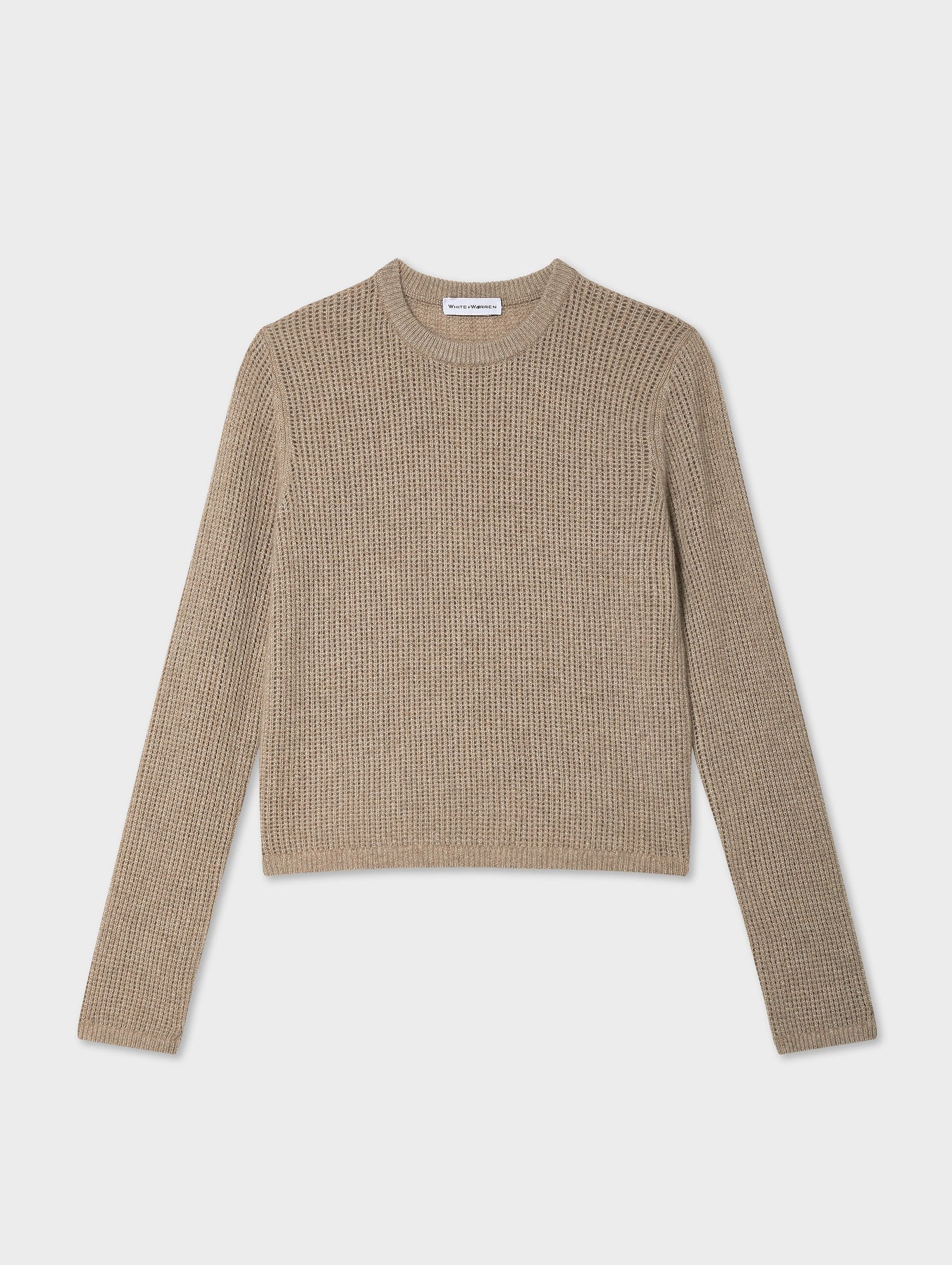 CASHMERE WAFFLE MESH CREW IN TAUPE HEATHER
