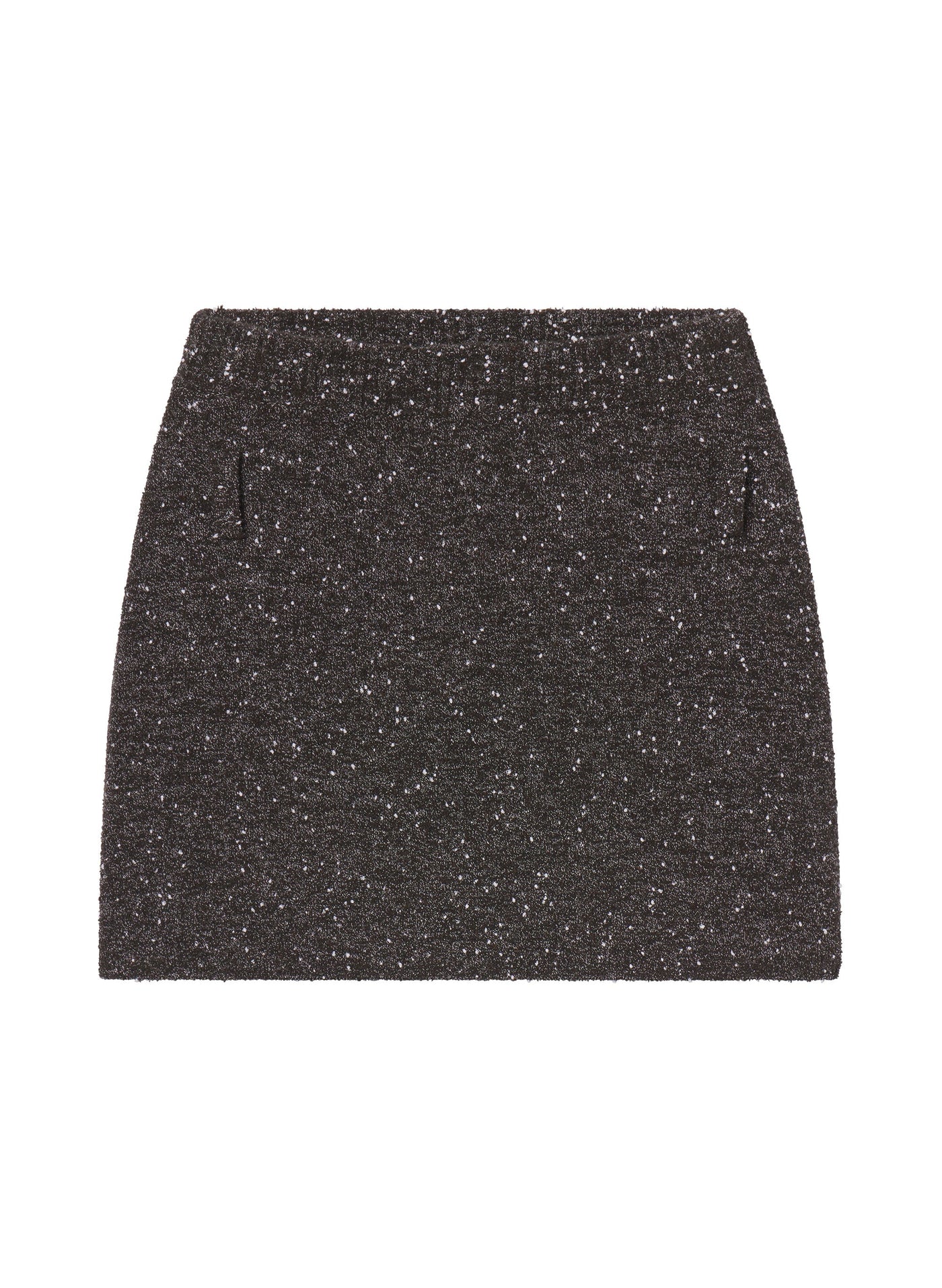 STELLA BOUCLE TWEED MINI SKIRT IN CHARCOAL/DARK BROWN