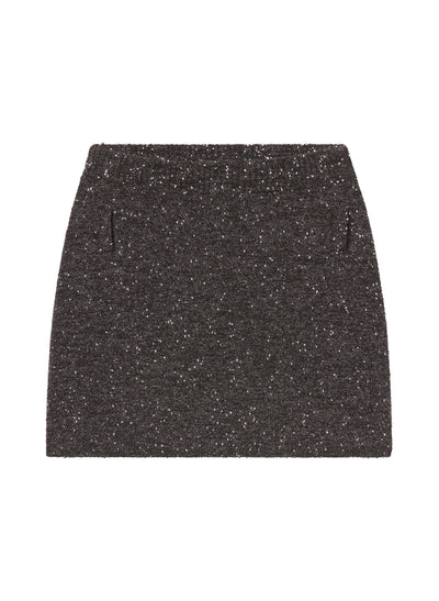 STELLA BOUCLE TWEED MINI SKIRT IN CHARCOAL/DARK BROWN