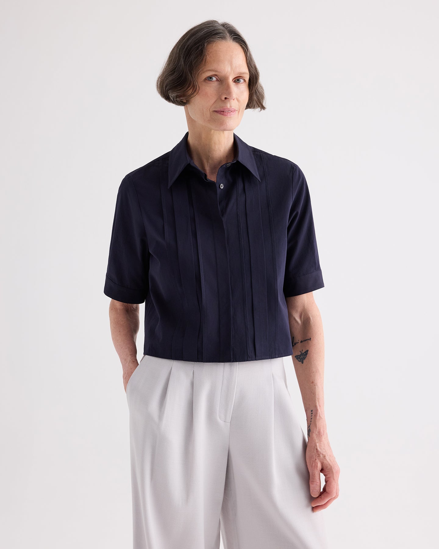 TWP Short Lived Shirt with Pleated Placket at Romi Boutique