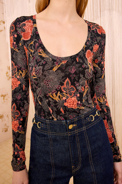 ARIS JERSEY LONG SLEEVE U-NECK TOP IN NIGHT LILY