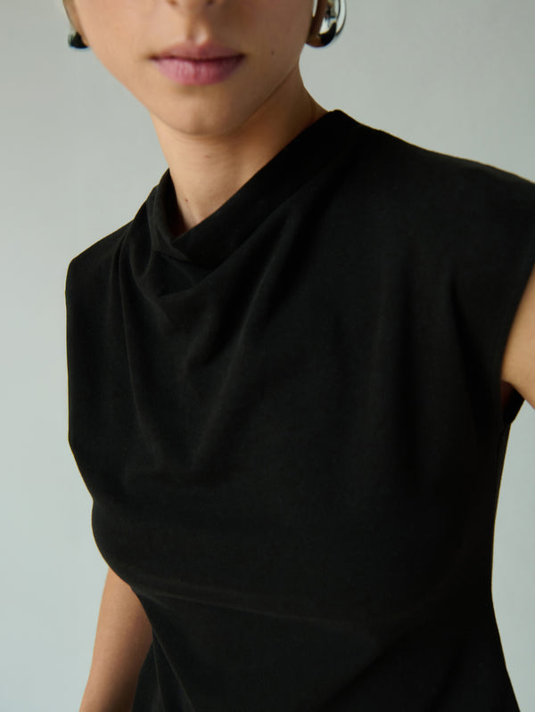 LULU MOCK NECK TOP IN JET BLACK - Romi Boutique
