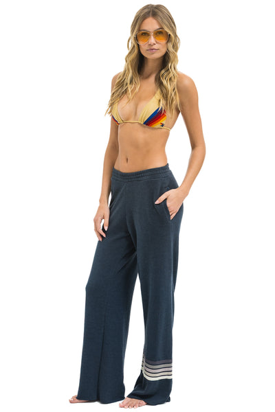 RUGBY STITCH WIDE LEG POCKET SWEATPANTS IN CHARCOAL