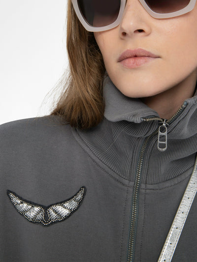 MILLY ZIP UP SWEATSHIRT IN MEDIUM GREY