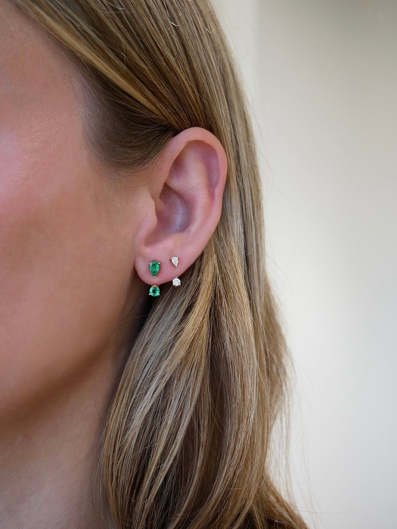 EF Collection Emerald Pear & Round Illusion Stud Earrings at Romi Boutique