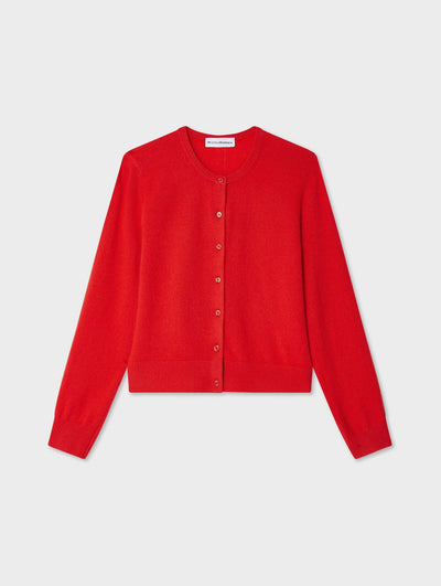 CASHMERE CREWNECK CARDIGAN IN DESERT RED