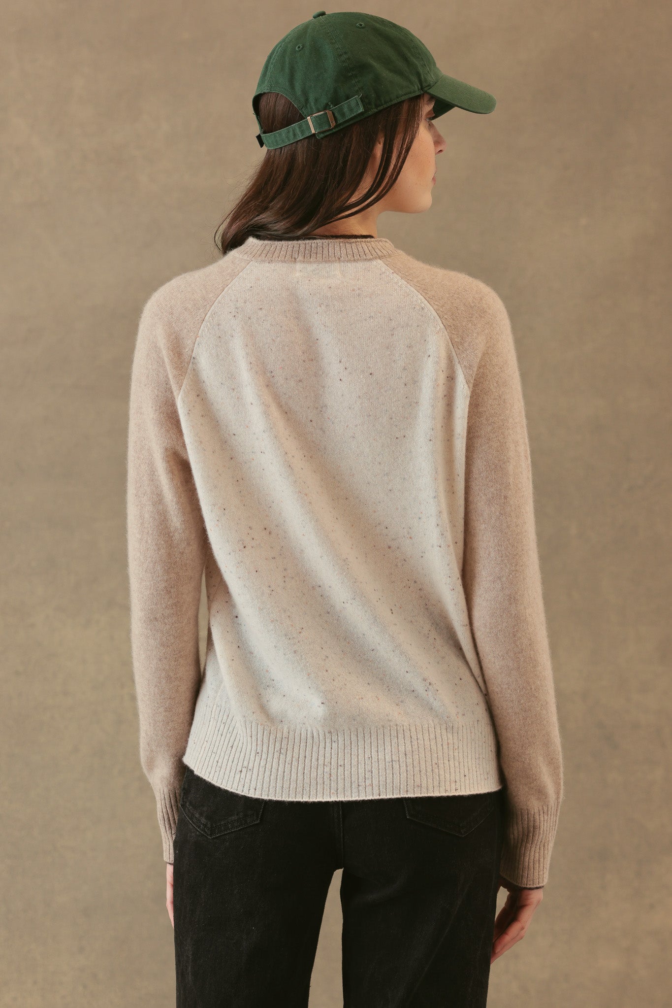 PROCTOR CASHMERE BASEBALL PULLOVER IN COCONUT/OATMEAL/ESPRESSO