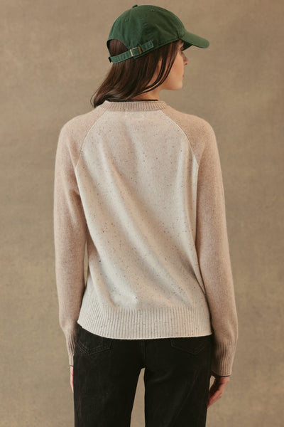 PROCTOR CASHMERE BASEBALL PULLOVER IN COCONUT/OATMEAL/ESPRESSO