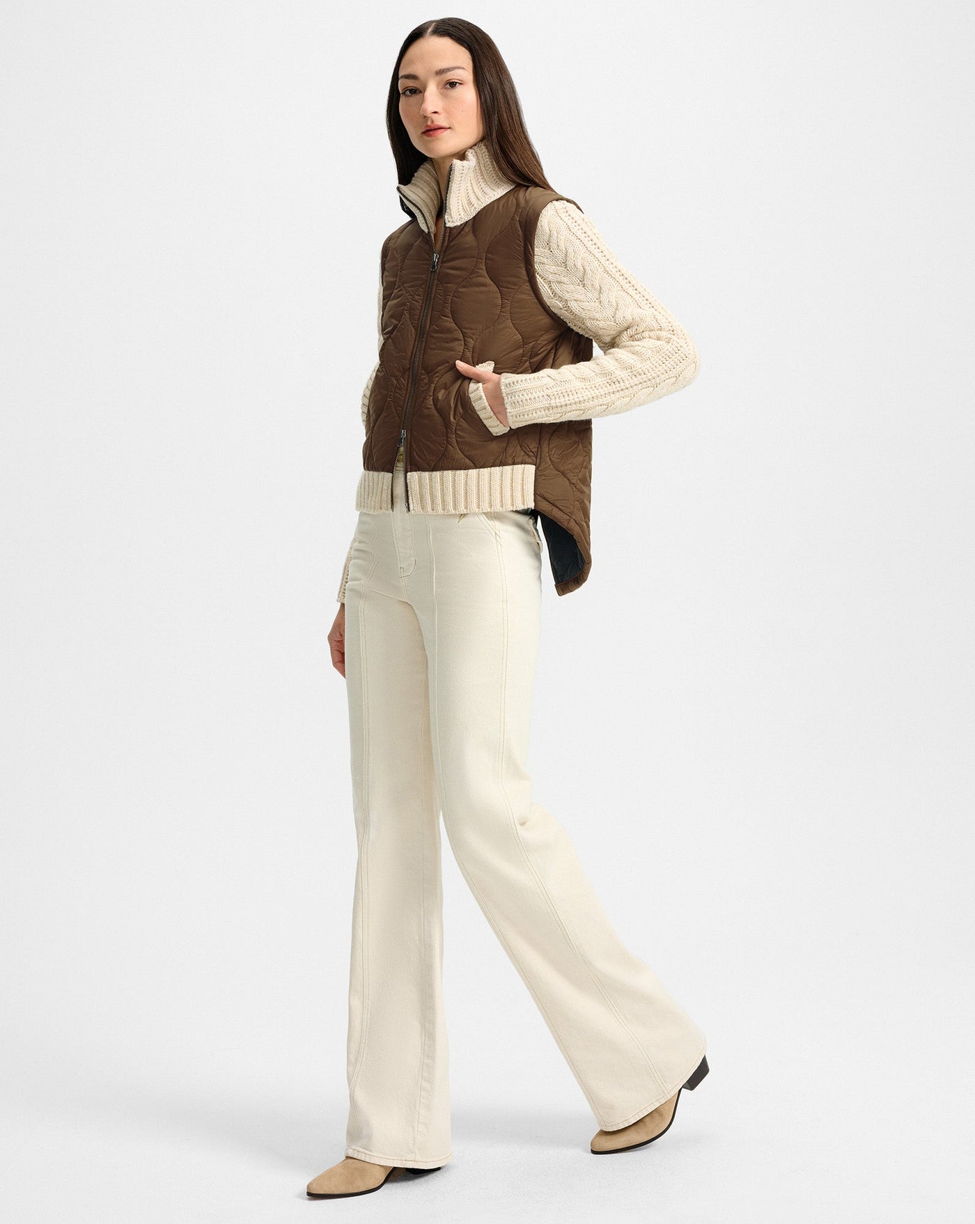 PATRA MIXED MEDIA JACKET IN MOCHA/HEATHERED SAND