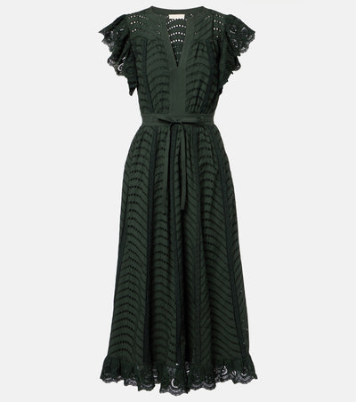 OLGA FLUTTER SLEEVE MIDI DRESS IN CYPRESS