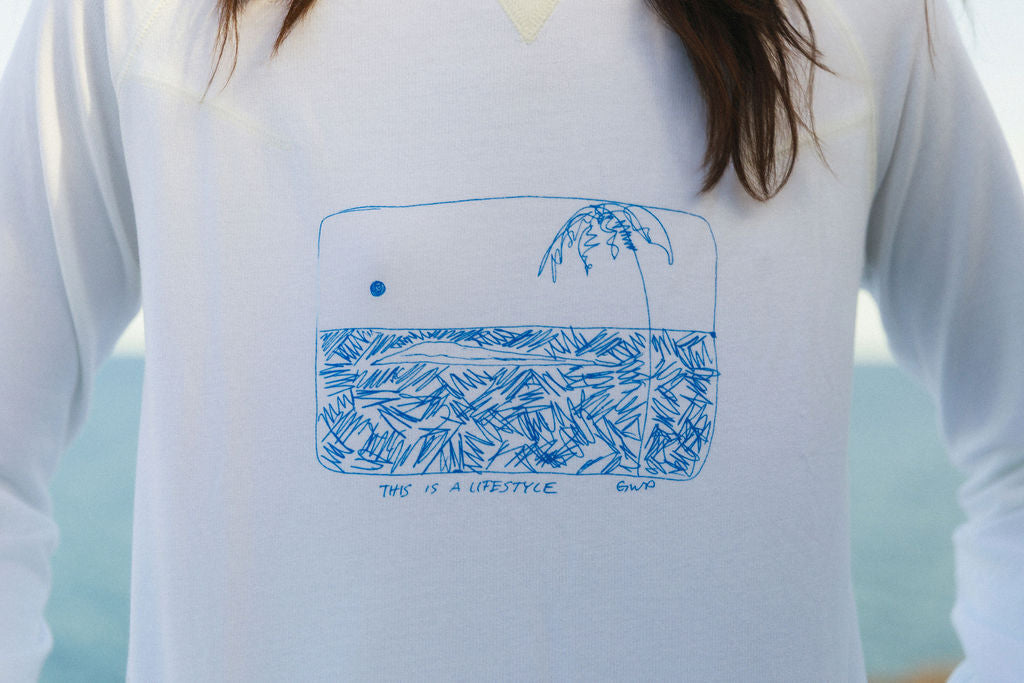 CATHERINE GEE Embroidered Sweatshirt "This is a Lifestyle" at Romi Boutique