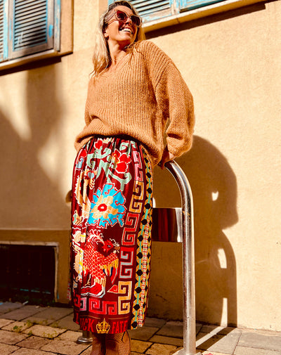 ROSALEE PRINTED MIDI SKIRT IN DRAGON