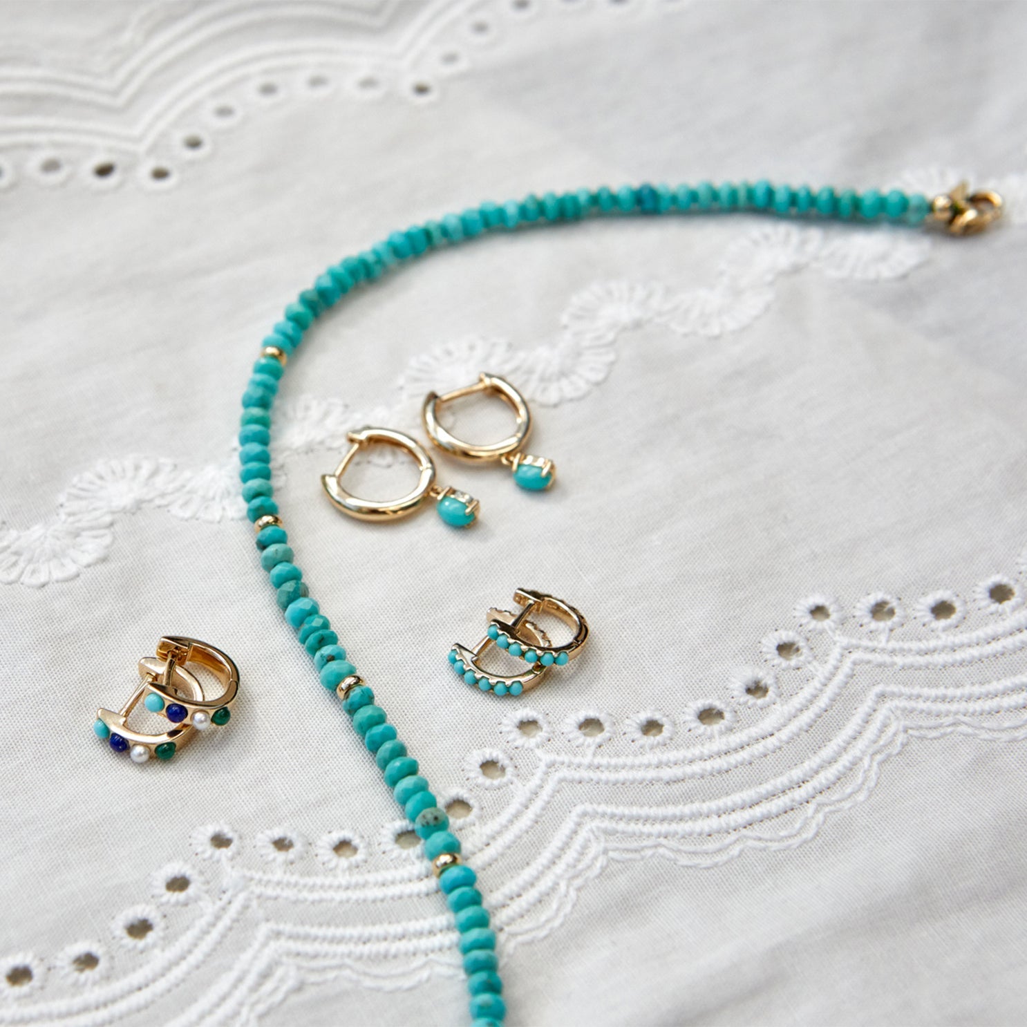 EF Collection Reversible Diamond & Turquoise Mini Huggie Earrings at Romi Boutique