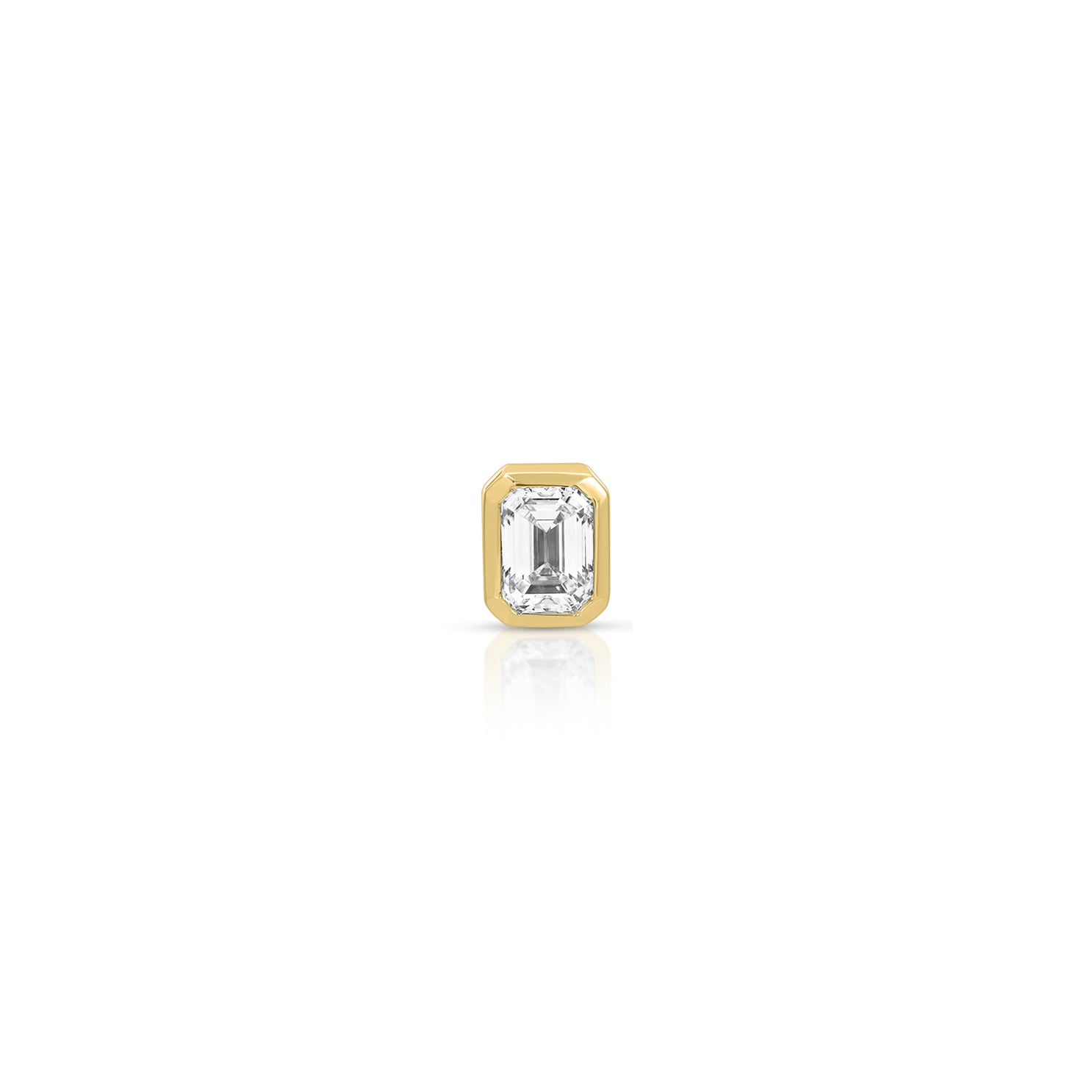 BEZEL SET EMERALD CUT DIAMOND STUD EARRING IN 14K YELLOW GOLD