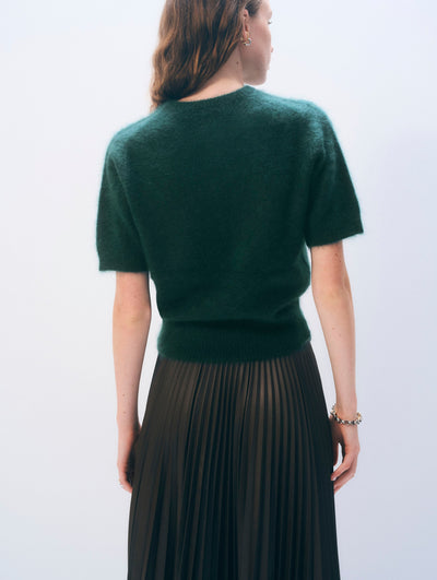 BRUSHED CASHMERE TEE IN TEALWOOD GREEN