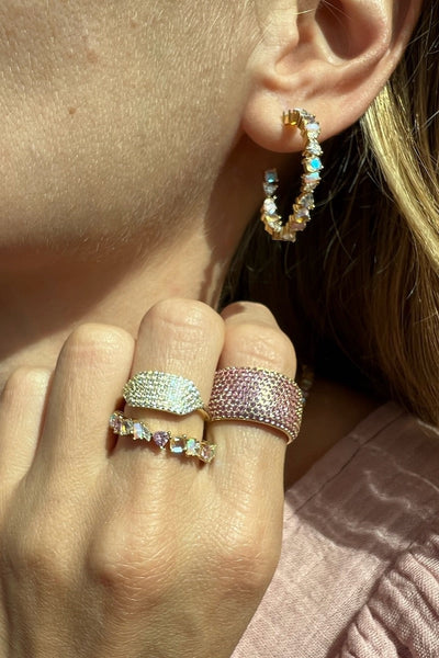 VIENNA MINI HOOPS IN PINK OPAL - Romi Boutique
