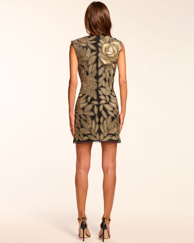MAYBELL FLORAL EMBELLISHED MINI DRESS IN BLACK/GOLD FLOWER
