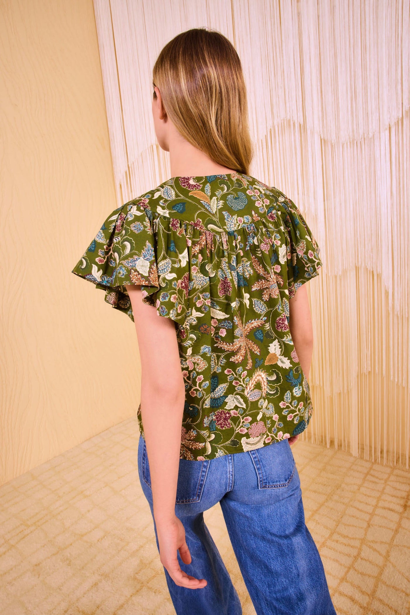 PERLINE FLUTTER SLEEVE BLOUSE IN LICHEN - Romi Boutique