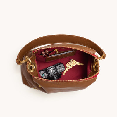 BRYANT MED IN MAHOGANY PEBBLE/BRUSHED GOLD RED ZIP - Romi Boutique