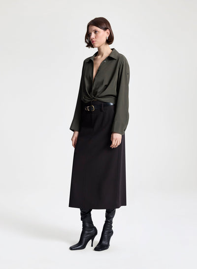 LEO SILK TOP IN OLIVE BROWN